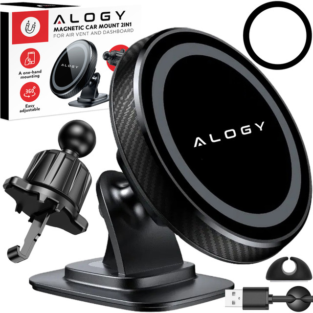 Magnetische Autotelefonhalterung, Fenster, Kühlergrill, Cockpit, Armaturenbrett, Auto, Telefon, Alogy Black Organizer