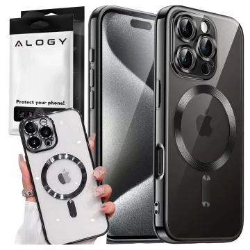 MagSafe Case for Apple iPhone 16 Pro Max Alogy Glamour Luxury Ring Case Black and Clear