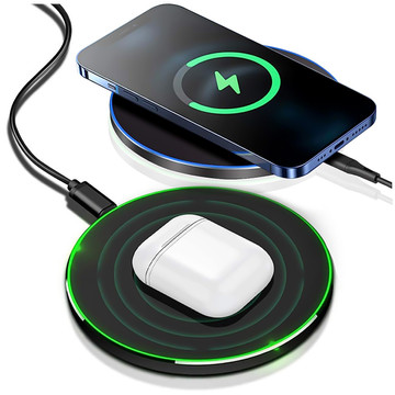 QI bezdrátová indukční nabíječka 15W rychlá LED Alogy kulatá pro iPhone USB-C kabel Černá