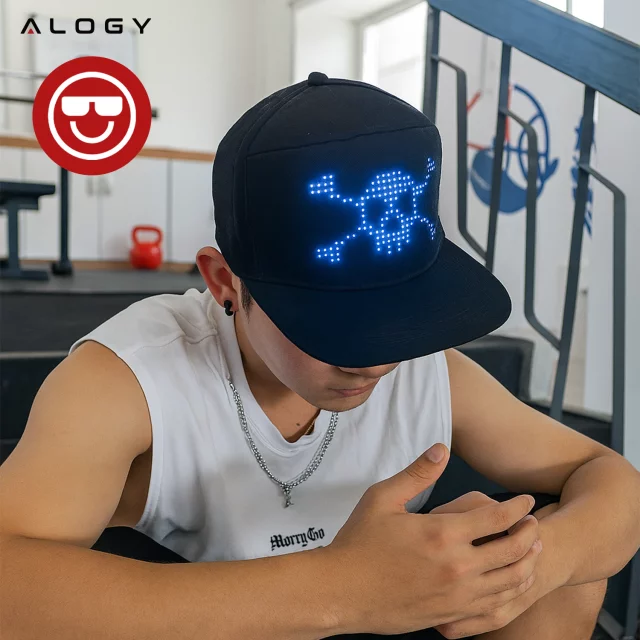 Czapka z daszkiem z oświetleniem LED RGB Piksele bluetooth Alogy PixelCap™ led telefon komórkowy sterowana aplikacją pixel Czarna