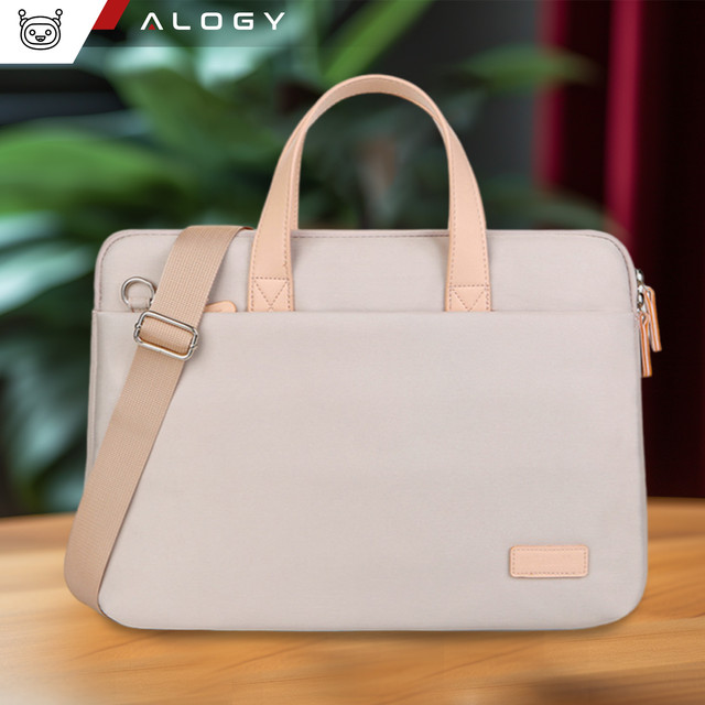 Torba teczka na ramię męska damska na laptopa tablet 14 cal materiałowa podróżna pokrowiec Alogy Beżowa