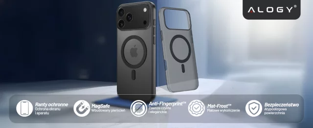 Apple iPhone 17 Pro Max Hülle – Matte MagSafe-Abdeckung mit Linsenschutz, schlank und kratzfest, perfekte Passform – Alogy Skinny MatteCase™ Schwarz