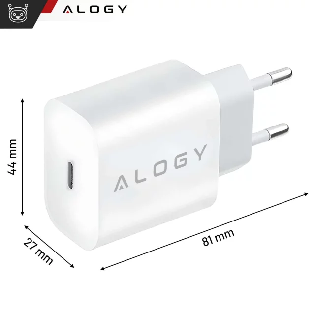 Ładowarka sieciowa szybka 30W USB-C USB typ C GaN PD do iPhone kostka Alogy Biała