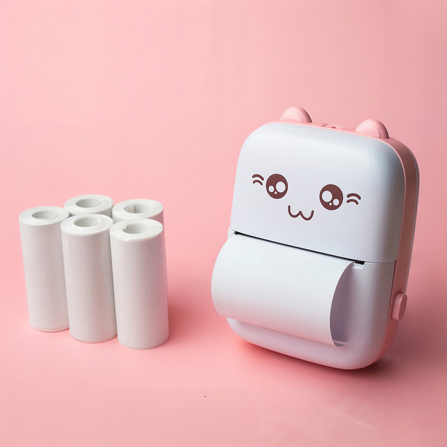 Drukuś Thermal Printer with 6 Rolls of Thermal Paper for Kids Pink