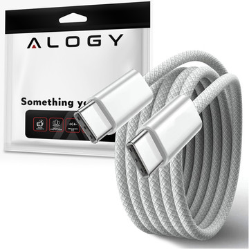 USB-C Type C Cable Strong Fast 60W PD 1M for iPhone 15 Alogy Nylon Cord White