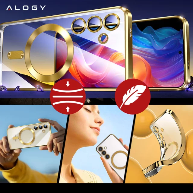 Pouzdro MagSafe pro Apple iPhone 16 Pro Max Alogy Glamour Pouzdro luxusního prstenu zlaté-průhledné