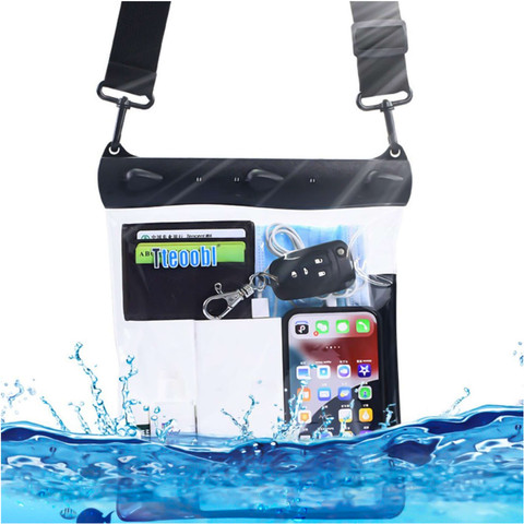 Wasserdichte Hülle für Telefon, 7,2 Zoll, Tasche mit Schultergurt, universell, groß, wasserdicht, 23 x 25 cm, Schwarz