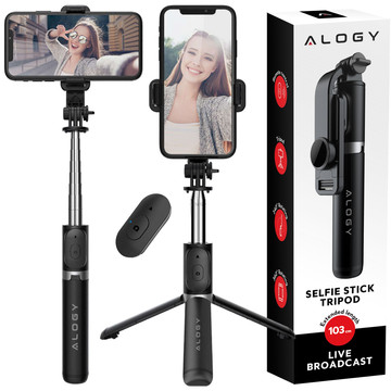 Alogy Selfie Stick Držák na telefon Foto stativ Stativ 103 cm Bluetooth dálkové ovládání černý