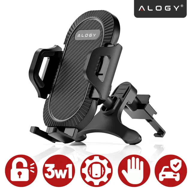 Alogy 3-in-1 car phone holder for the windshield for the dashboard grille Black