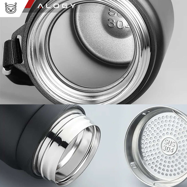 Thermos bottle thermal bottle 1l for coffee yerba mate tea with infuser strainer large Alogy steel black