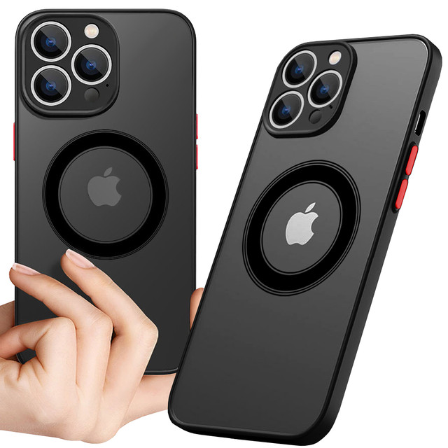 Apple iPhone 13 Pro Max Hülle Alogy Hybrid Mag Case für MagSafe mit Kameraschutz Mattschwarzes Qi-Ladegerät