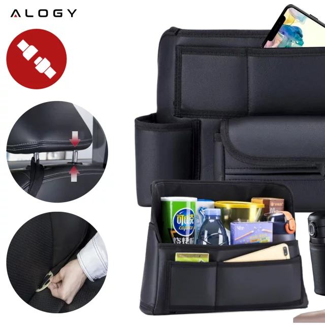 Organizer samochodowy do auta między fotel siedzenie samochodowe Alogy Car uchwyt na napoje chusteczki Czarny