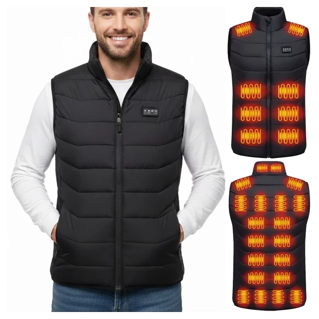 Kamizelka grzewcza z 28 strefami – 4-stopniowa regulacja temperatury, zasilanie USB, idealna na zimę i aktywności outdoor – Alogy ThermoVest™ Czarna (M)