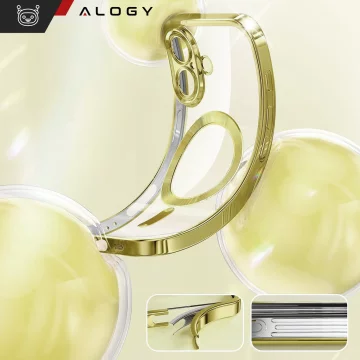 Pouzdro MagSafe Pouzdro pro iPhone 16 Plus Glamour Luxury Slim Ring Cover Alogy Gold Transparent