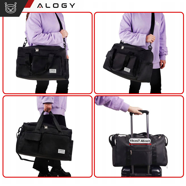 Men's women's sports shoulder bag for the gym for the plane hand luggage 44x26 training black Alogy Black