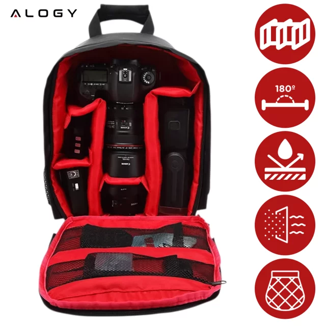 Wasserdichter Rucksack Alogy Tasche für Kamera Fotoausrüstung und Zubehör geräumig Schwarz und Rot