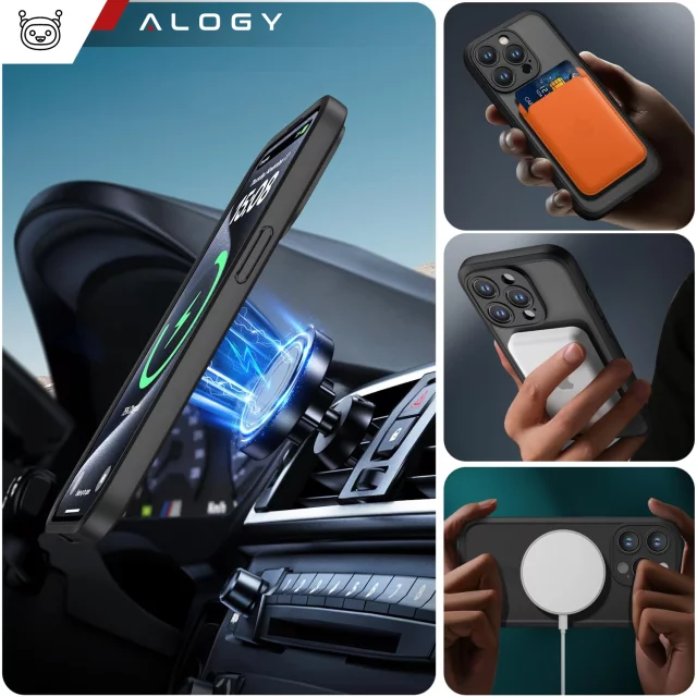 Case for Apple iPhone 15 Pro Max Alogy MagSafe Hybrid Matte Case matte cover with lens protection black Glass