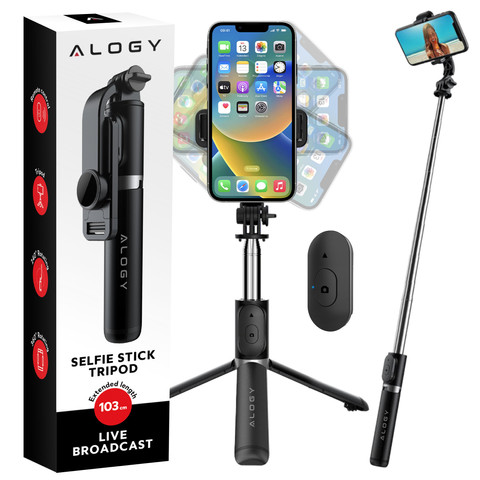 Alogy Selfie Stick Držák na telefon Foto stativ Stativ 103 cm Bluetooth dálkové ovládání černý