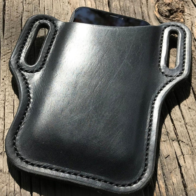 Universal phone case slider sachet Alogy leather belt holster cover case Black