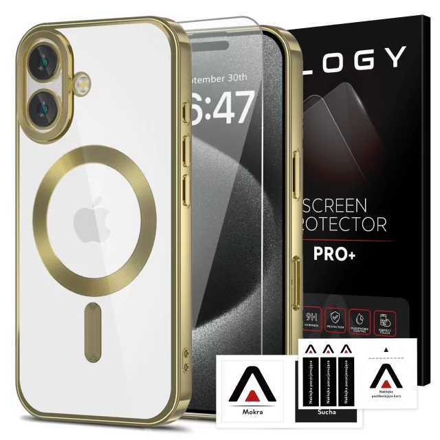 Case MagSafe Case for iPhone 16 Plus Glamour Luxury Slim Ring Alogy case gold transparent