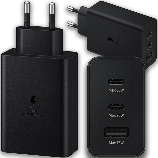 Schnelles 65-W-Wandladegerät 2x USB-C Typ C PD USB-A USB Alogy 3 Ports stark Schwarz