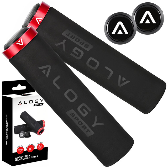 Gripy, gripy na kolo, gripy na řídítka kola, ergonomické, protiskluzové, snižující vibrace pro kolo Alogy [2 ks] Černá a červená