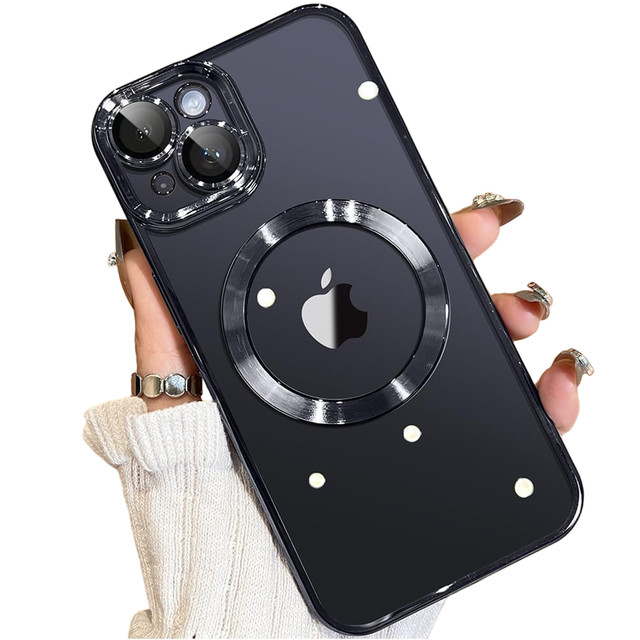 MagSafe Case for iPhone 15 Plus Glamor Luxury Slim Ring Cover Alogy Black Transparent