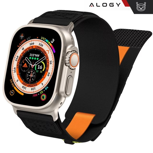 Alogy Nylonarmband mit Klettverschluss für Apple Watch 42/44/45/49 mm Schwarz