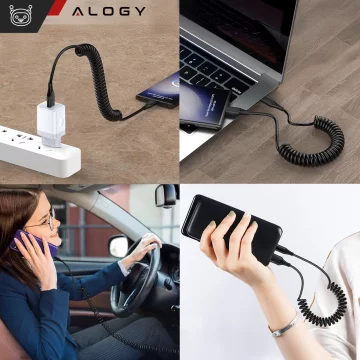 Alogy Spiral Car Charging Cable 66W 5A 150cm USB to USB-C Black