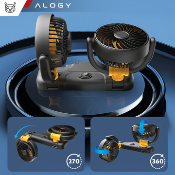 Double fan car fan for cockpit adjustable silent for cigarette lighter for Alogy Car 12V Black