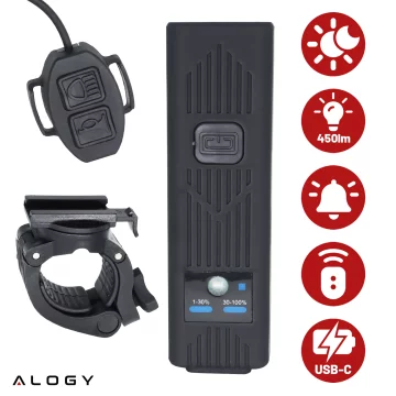 Bicycle lamp SUPER BRIGHT 8H LIGHTING front LED front bicycle light with BELL wired lighting 450LM 2000MAH waterproof bike light black