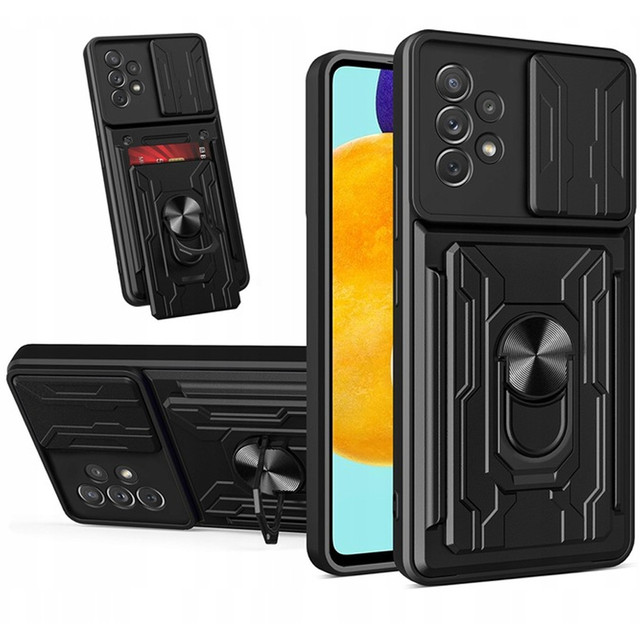 Alogy Camshield Ring Wallet Case with Camera Cover and Wallet for Samsung Galaxy A53 Black Glass