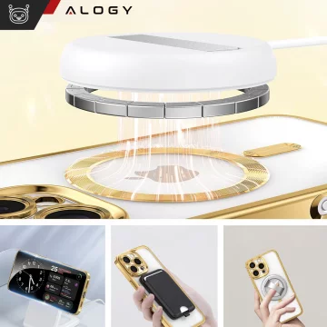 MagSafe-Hülle für Apple iPhone 16 Pro Max Alogy Glamour Luxus-Ringgehäuse Gold-Transparent