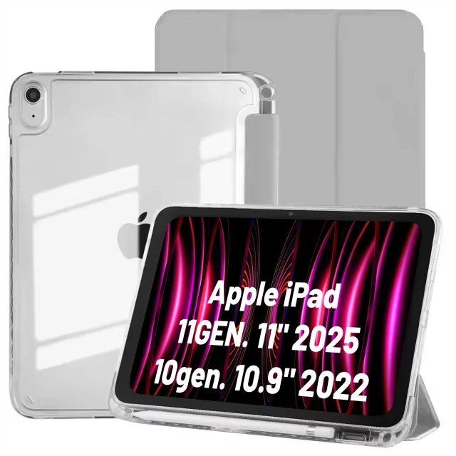 Etui do Apple iPad 11gen. 11" 2025 / 10gen. 10.9" 2022 Ochronne Hybrydowe z Miejscem na Rysik, Składana Okładka, Funkcja Podstawki, Alogy HybridBook™ Case – Szare