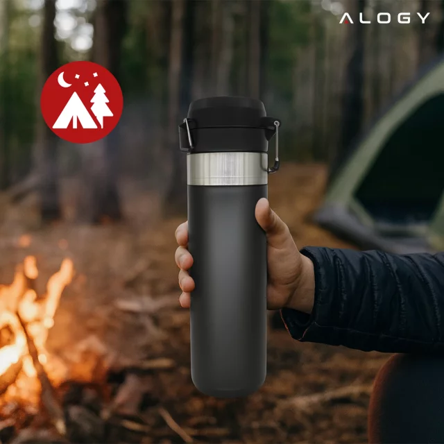 Kubek termiczny Termos Alogy ThermoGo™ 800ml Stalowy Szczelny Pakowny Podróżny do Kawy i Herbaty Sportowy Długo Trzymający Ciepło do Auta i Plecaka Czarny