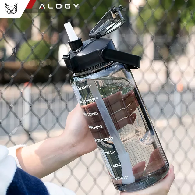 Large bottle for drinking drinks Alogy MotivHydro Motivational measuring cup 2l 2000ml Black