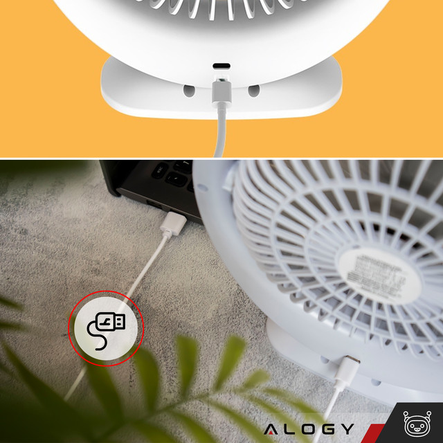 Schreibtischventilator, Standventilator, leistungsstark, klein, tragbar, kabellos, 1200 mAh, USB-C, Alogy White