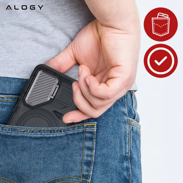 Pouzdro pro Samsung Galaxy S25 Plus s vyztuženou pancéřovanou ochranou objektivu MagSafe a funkcí stojánku, ochranné pouzdro pro telefon Alogy HeavyDuty Mag™️Black