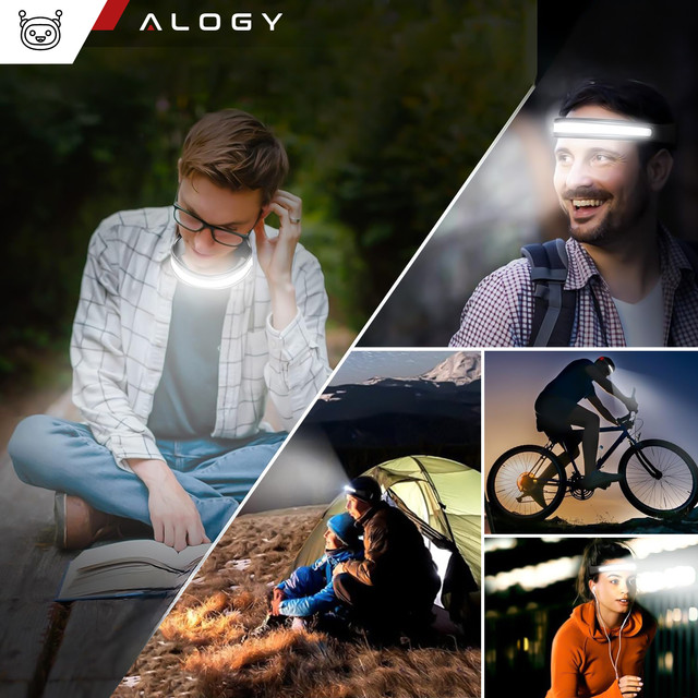 2x COB LED headlamp for running on a bike, powerful, rechargeable, USB Type C, Alogy headlamp, IPX4, black