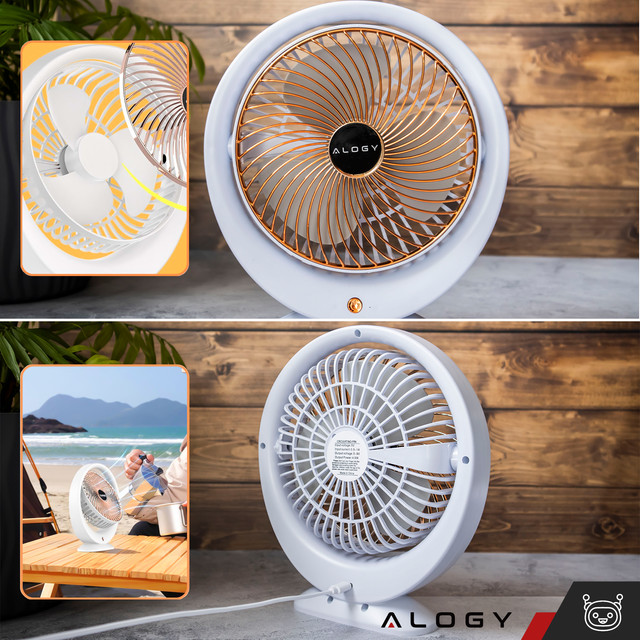 Stolní ventilátor stojící ventilátor výkonný malý přenosný bezdrátový 1200mAh USB-C Alogy White