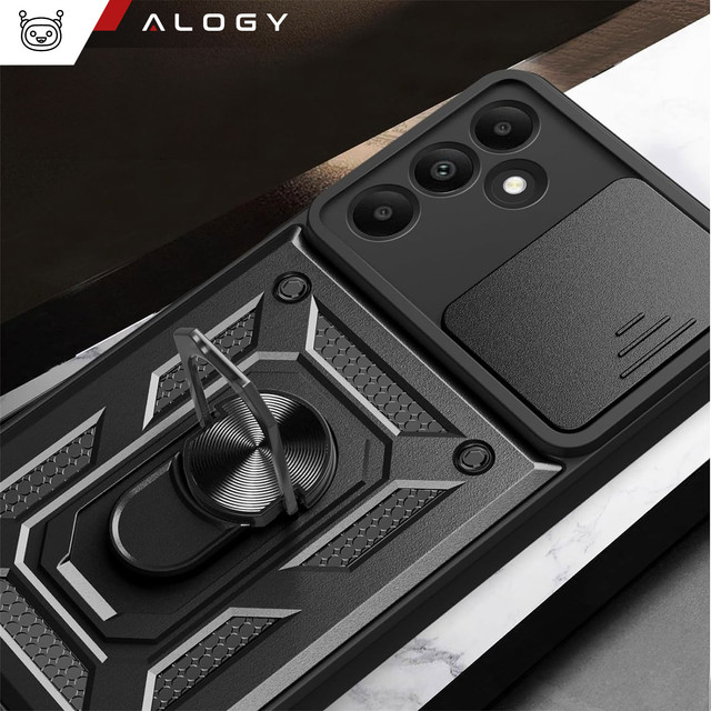 Hülle für Samsung Galaxy A55 5G Gepanzerte Schiebehülle Ringgehäuse Kameraschutz Camshield Alogy Schwarz