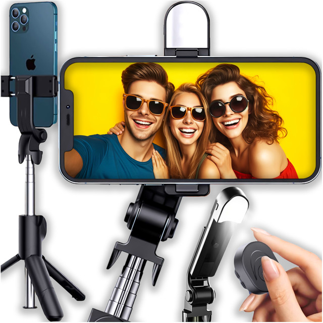 Alogy Holder Wireless Selfie Stick Bluetooth foldable Tripod Mini tripod for phone with LED light