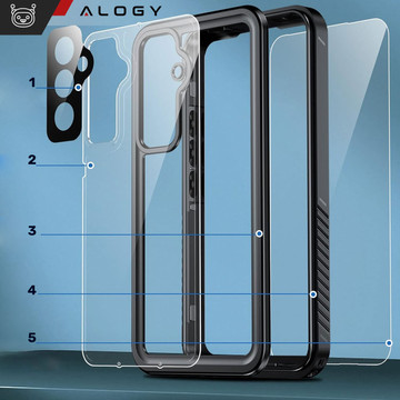 Pouzdro pro Samsung Galaxy A55 5G Armored Waterproof IP68 360 Armor Case Vestavěné Glass Alogy Black