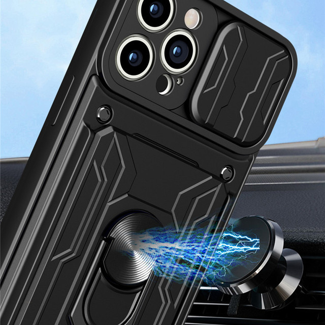 Alogy Camshield Stand Ring Wallet Case with Camera Cover and Card Slot for Apple iPhone 14 Pro Black Glass