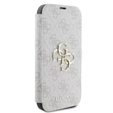 Guess 4G Metal Logo Book Case iPhone 16 Pro Max – růžový ze stojánku