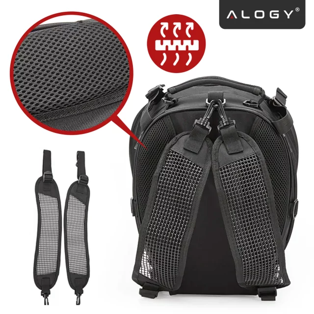 Wasserdichter Motorradrucksack 40 l – 5-in-1 – Topcase, Soziustasche, Gepäckträgertasche, Helmtasche, mit Schutzhülle, Nylon, City-Tasche für Motorräder – Alogy RoadMaster™ Schwarz