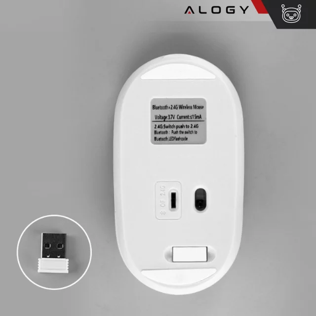 Alogy Wireless Mouse Ergonomic Small Mouse for Laptop PC Bluetooth 2.4GHz Silent White