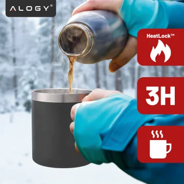 Thermobecher 420 ml mit Henkel und Deckel für Kaffee, Tee, Stahl, Kalt- und Heißgetränke Alogy Grey