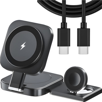 Qi Mag Safe 15W indukční nabíječka pro iPhone Apple Watch AirPods bezdrátová dokovací stanice 3v1 černá