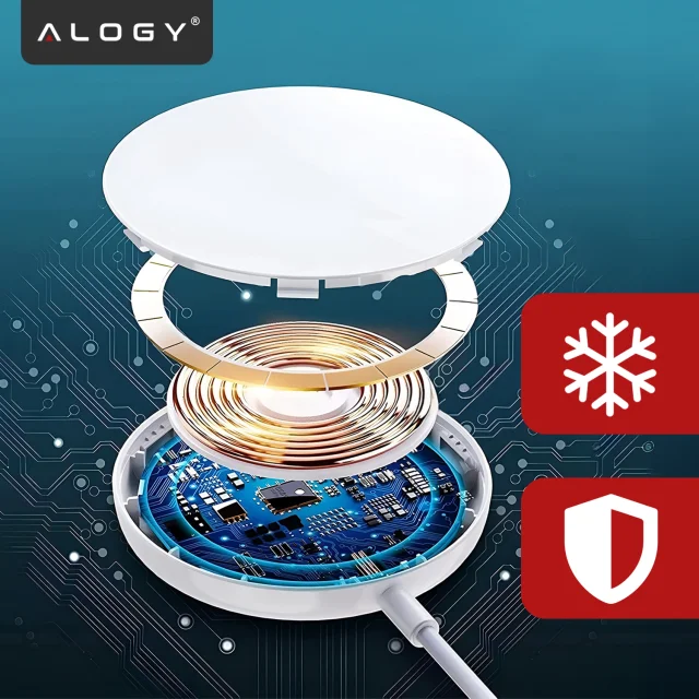 Ładowarka indukcyjna do iPhone do MagSafe – bezprzewodowa 20W, szybkie i stabilne ładowanie dla iPhone 12/13/14/15/16/17/ Pro / Max / Mini / Air – Alogy MagCharge™ Biała